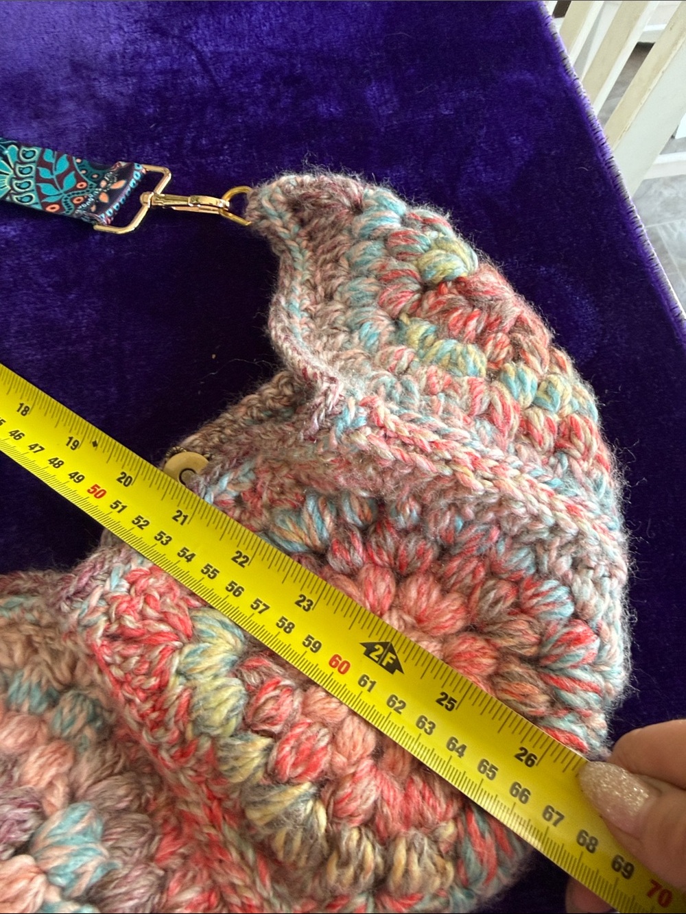 Handmade Multicolor Crochet Crossbody Bag with Patterned paisley Strap - Picture 8 of 8